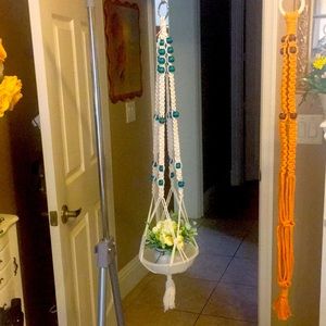 Beautiful white and green handmade macramé plant hanger 3 feet in length